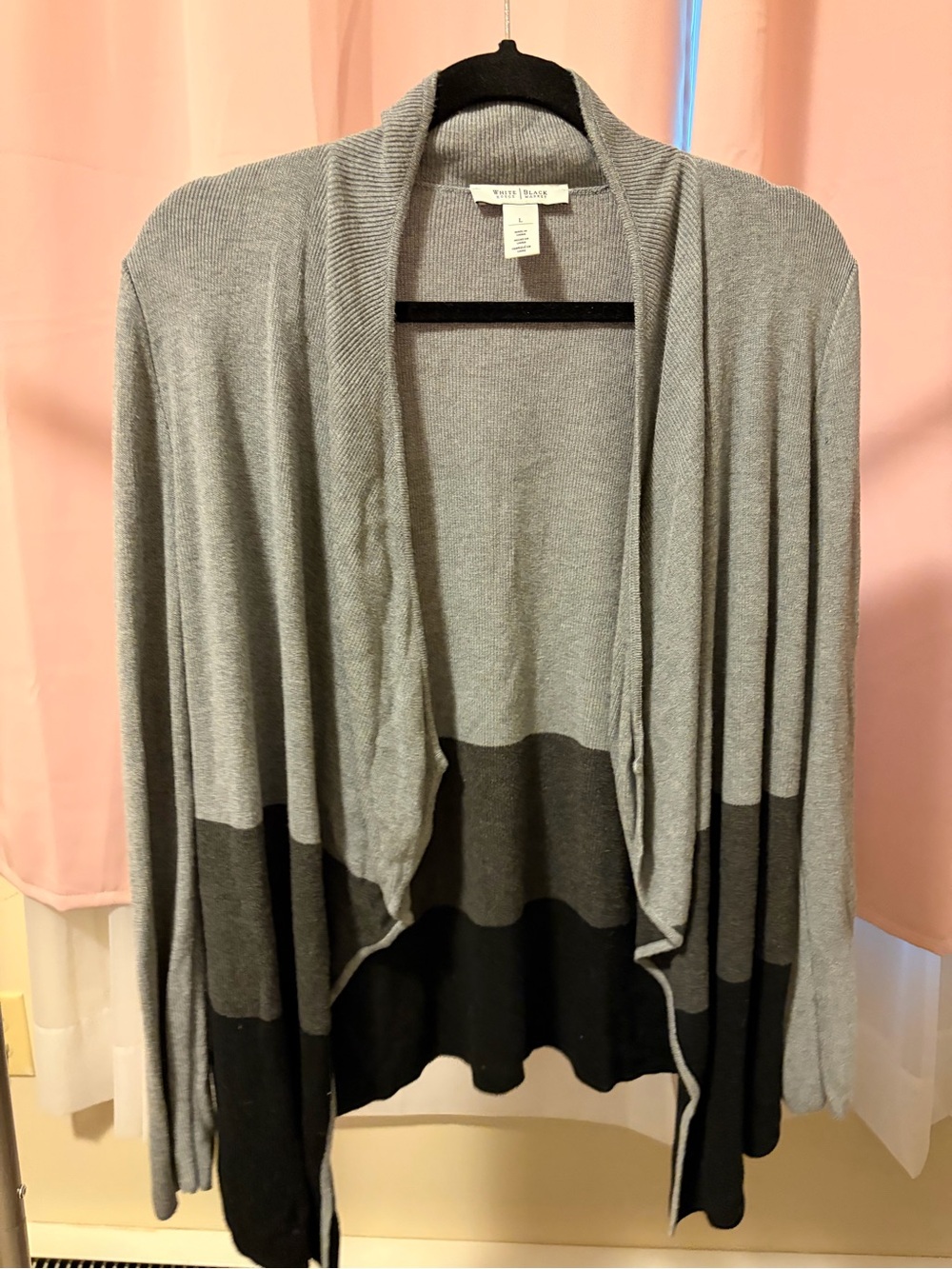 White House Black Market Gray, Charcoal, & Black Block Open-Front Cardigan